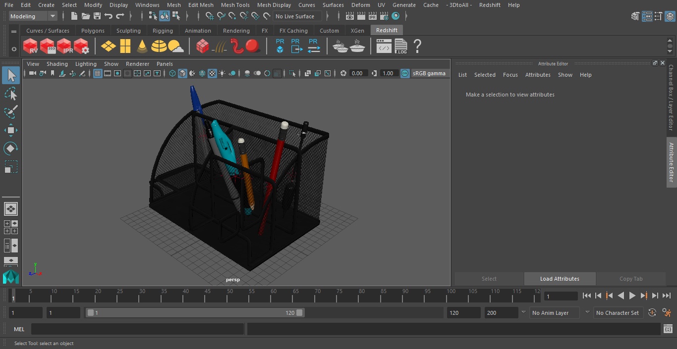 3D Black Organizer with Drawer and Pencil model