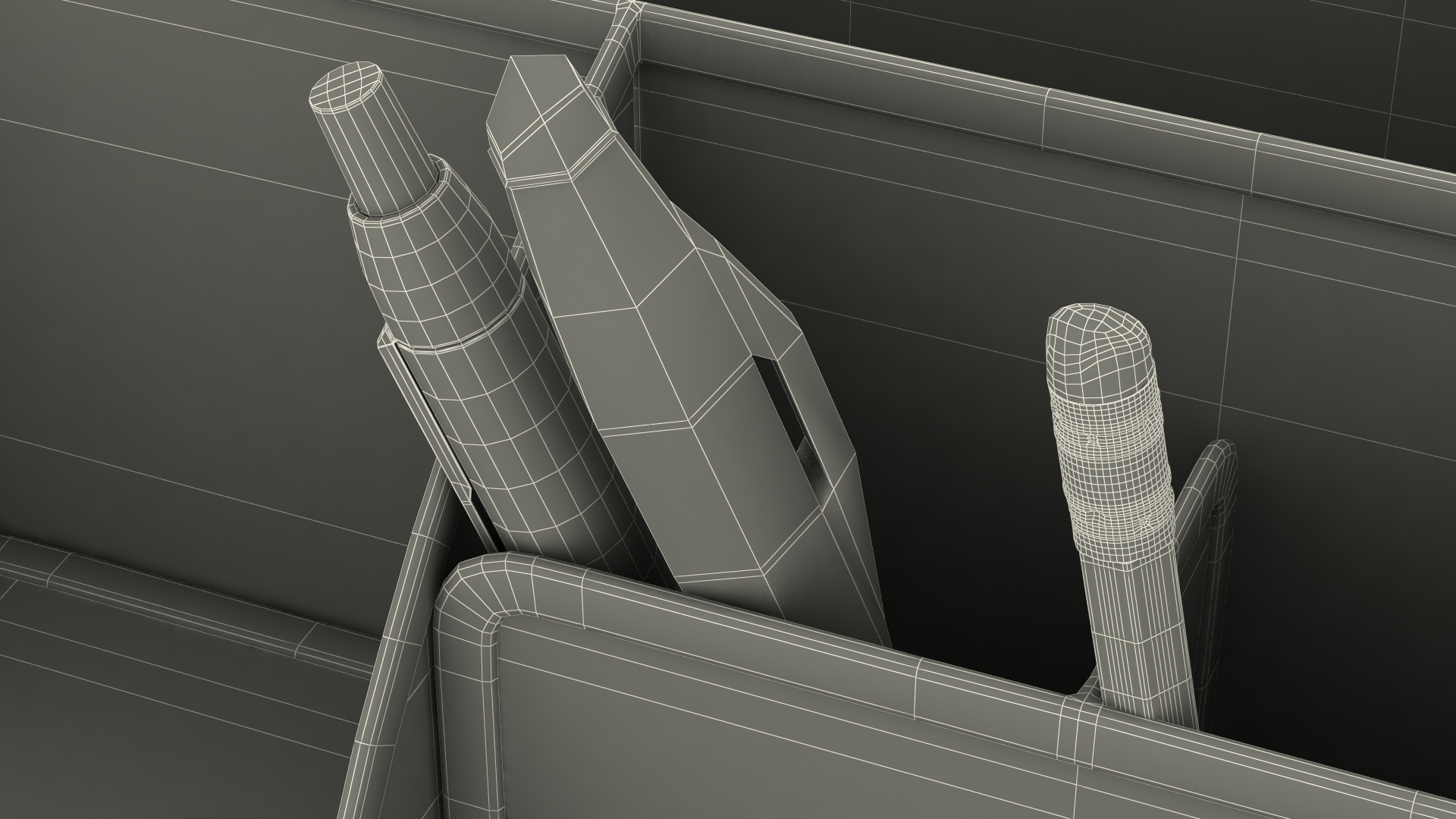 3D Black Organizer with Drawer and Pencil model