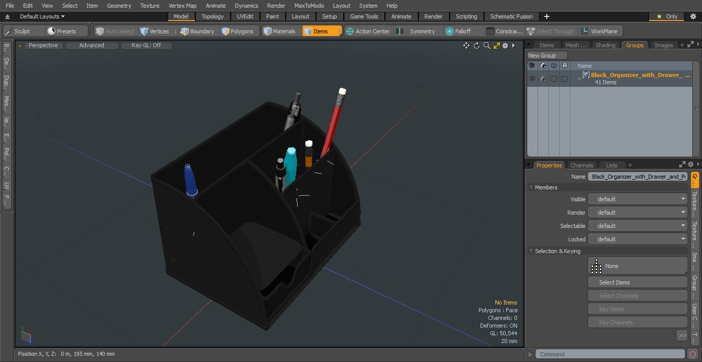3D Black Organizer with Drawer and Pencil model