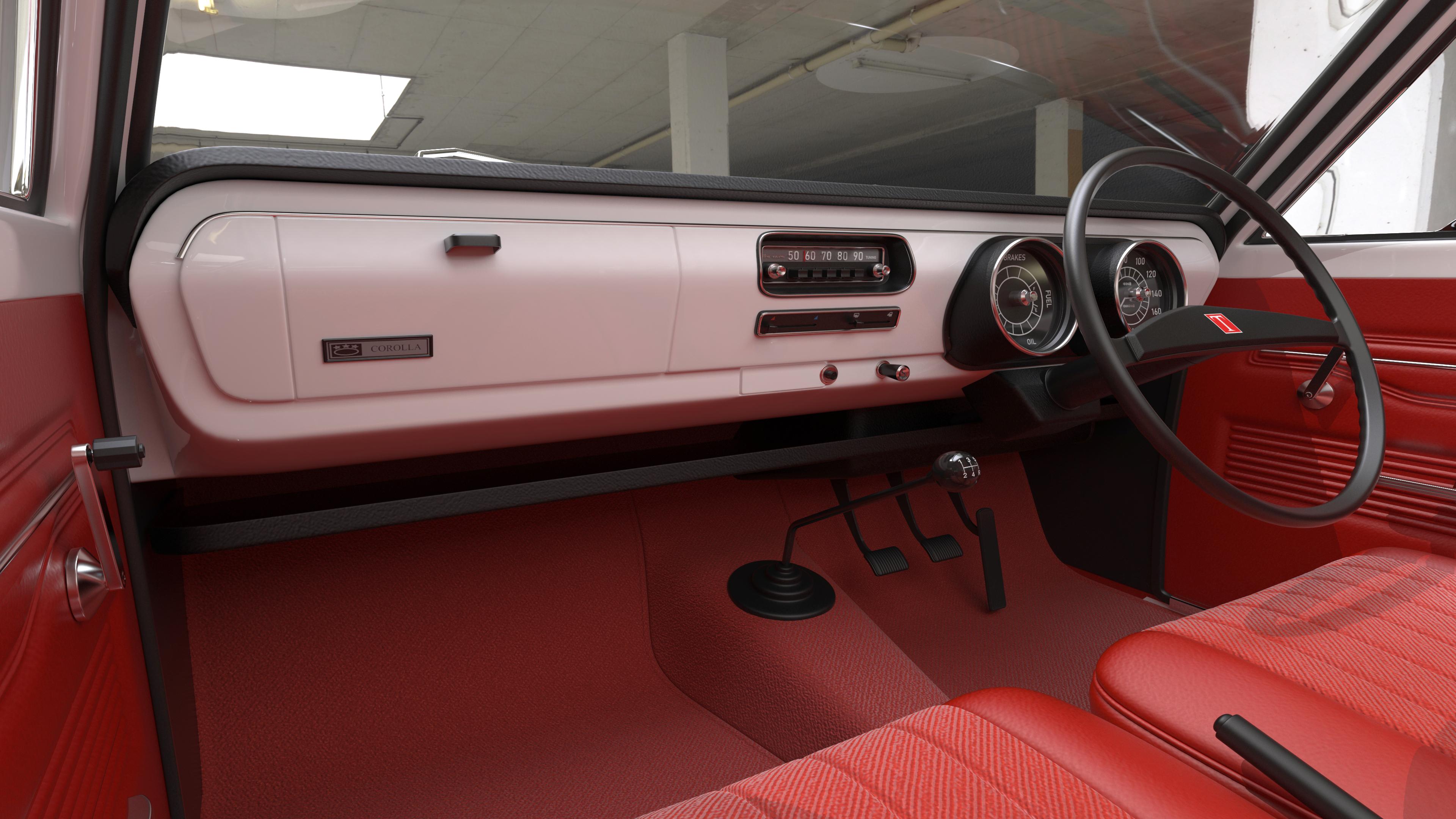 3D 1st Gen Toyota Corolla E10 1966 White Rigged for Maya model