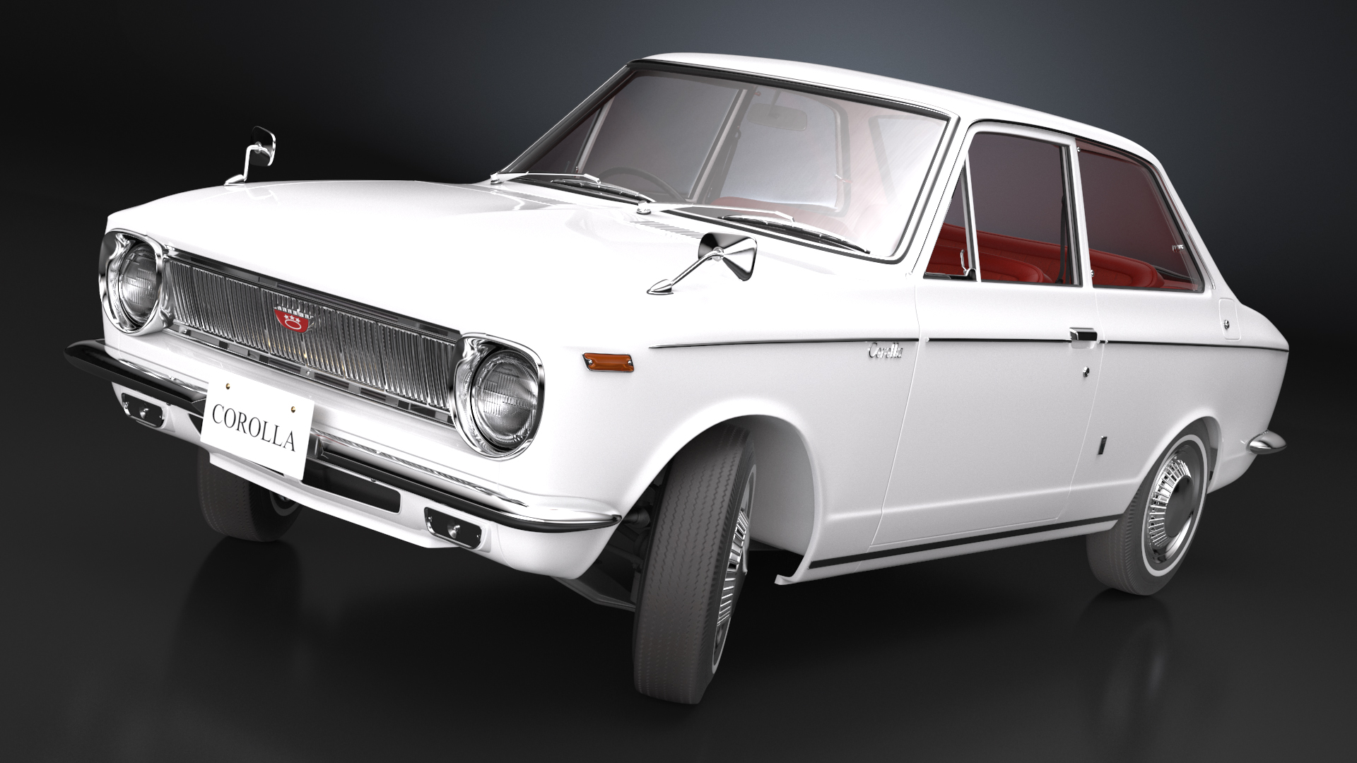 3D 1st Gen Toyota Corolla E10 1966 White Rigged for Maya model