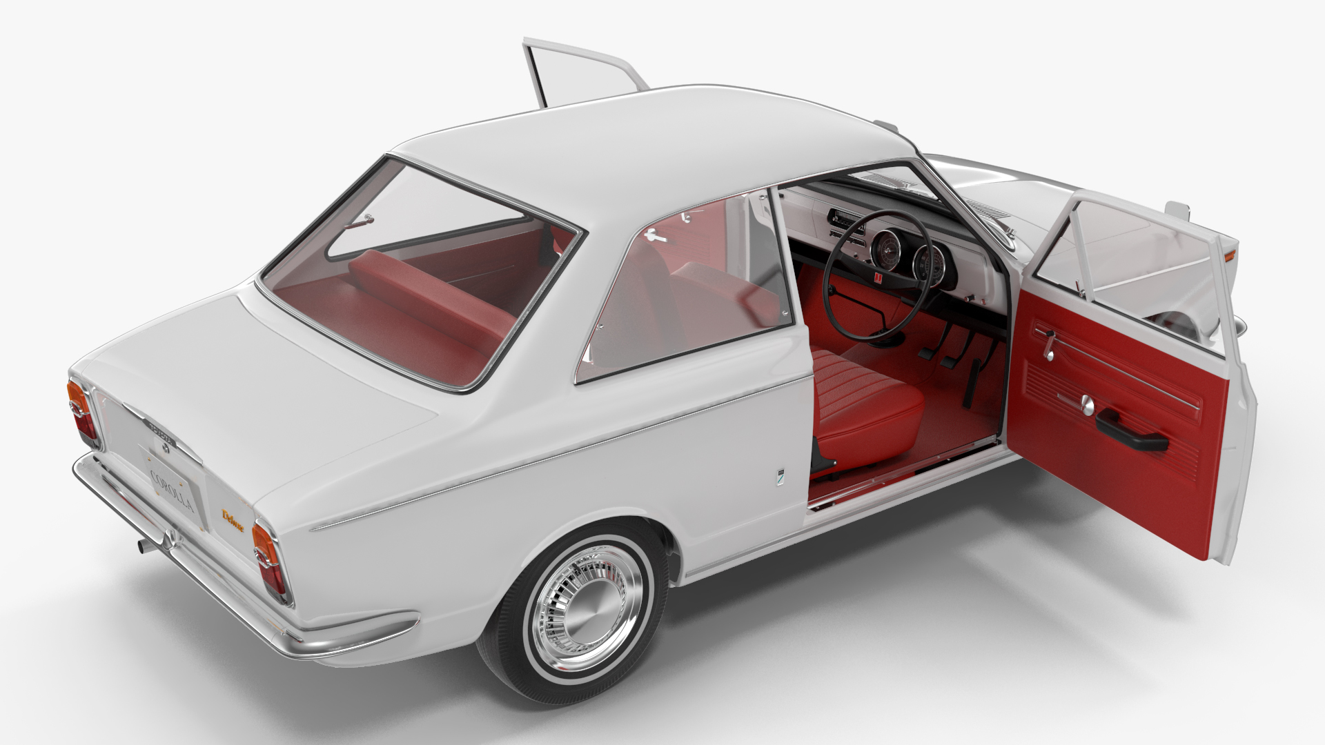 3D 1st Gen Toyota Corolla E10 1966 White Rigged for Maya model