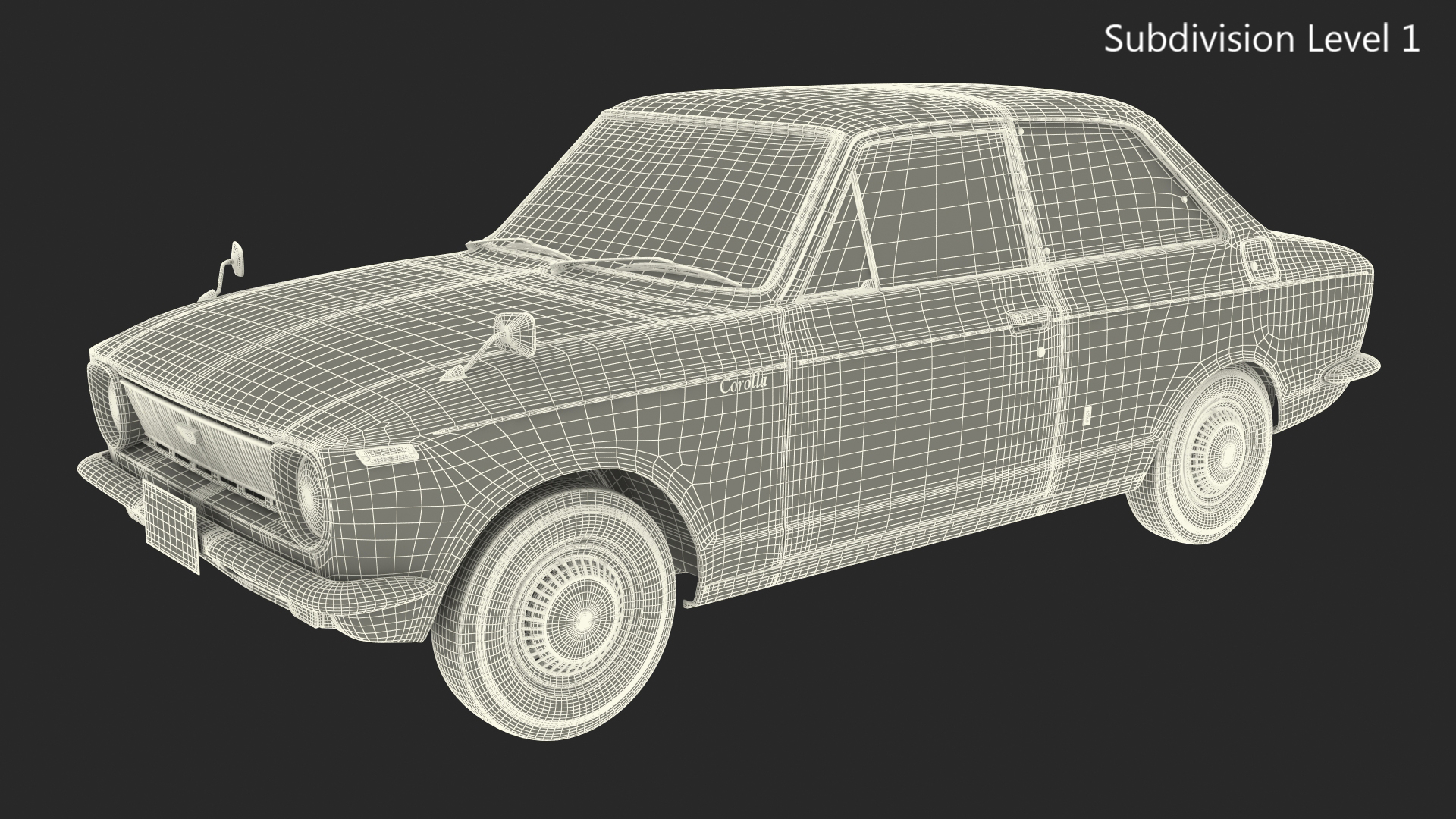 3D 1st Gen Toyota Corolla E10 1966 White Rigged for Maya model