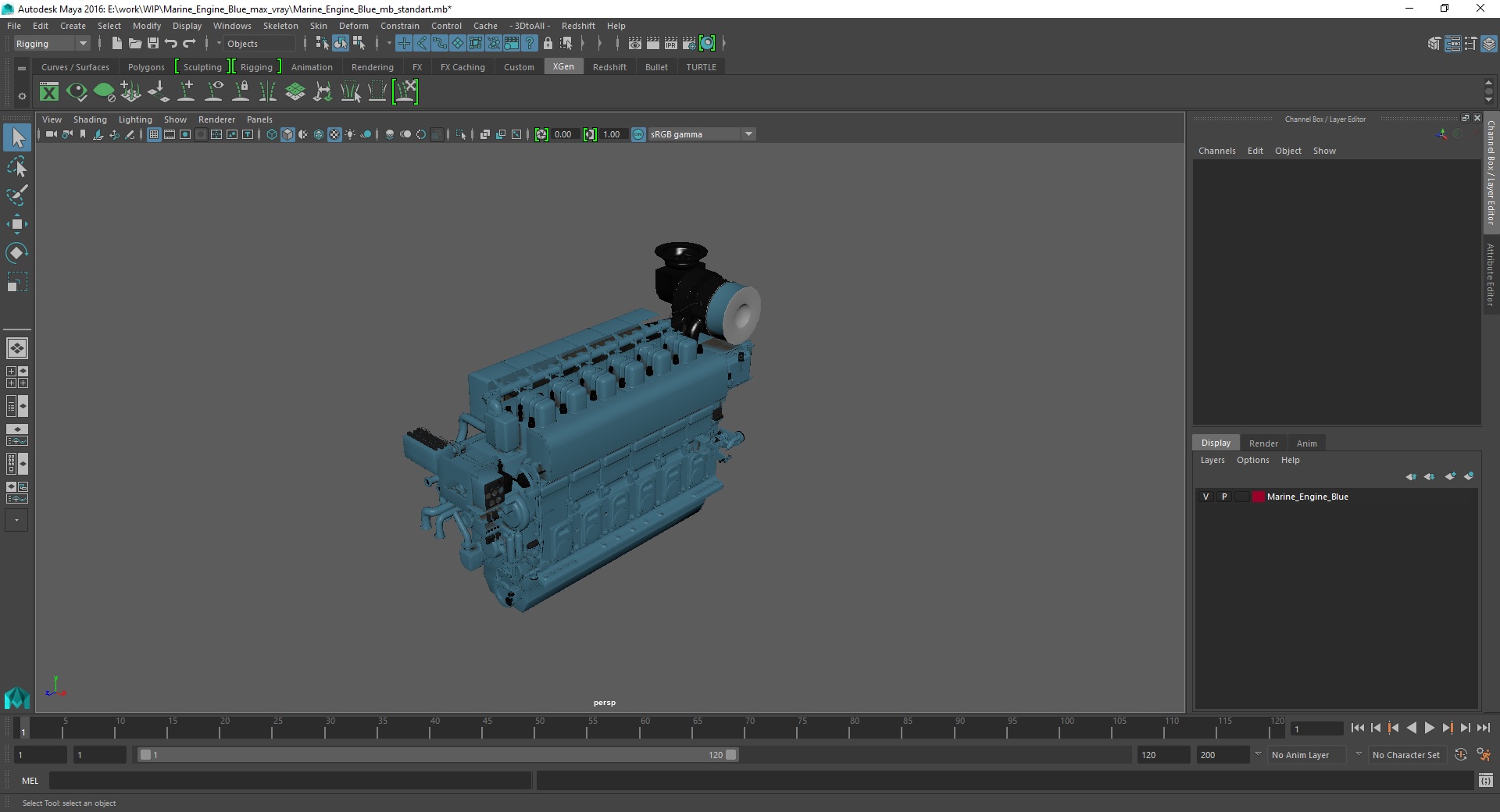 3D Marine Engine Blue model