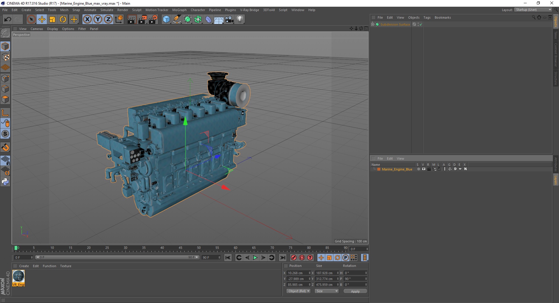3D Marine Engine Blue model