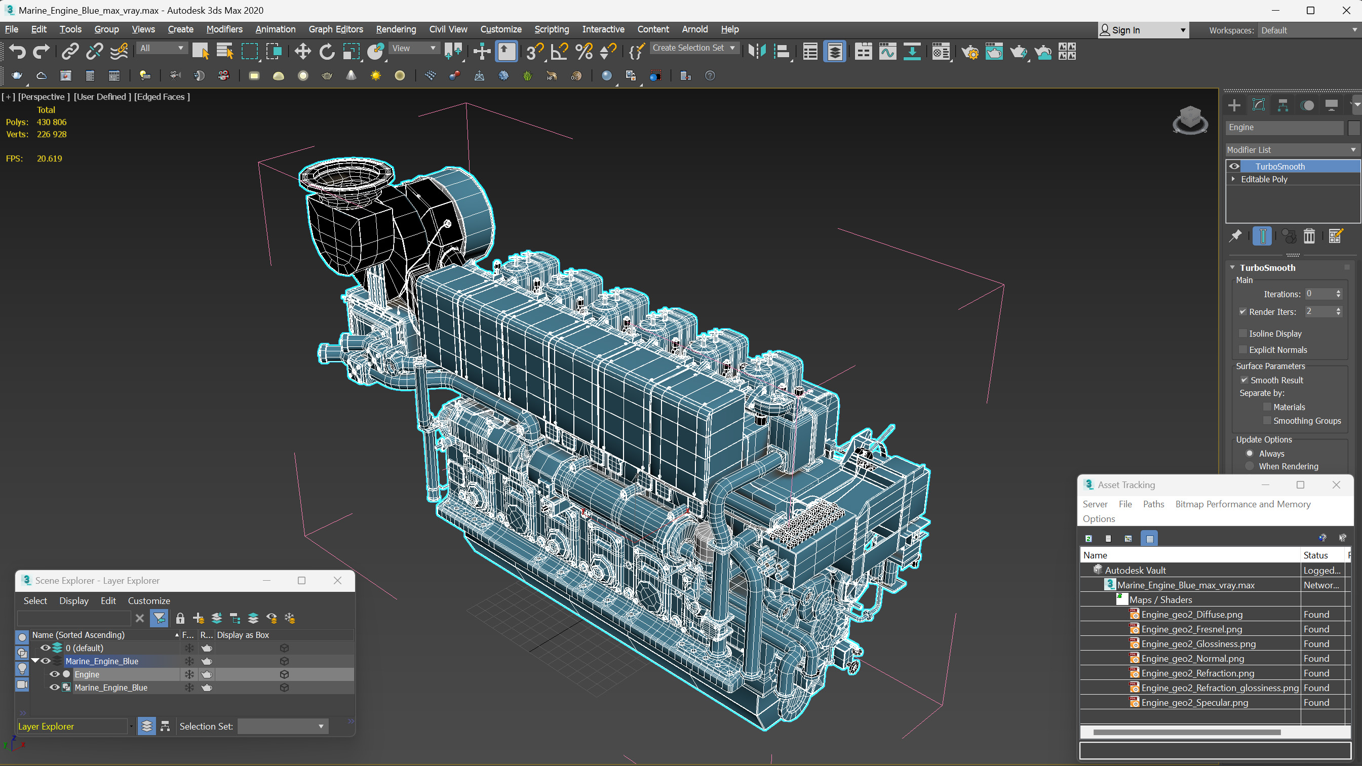 3D Marine Engine Blue model