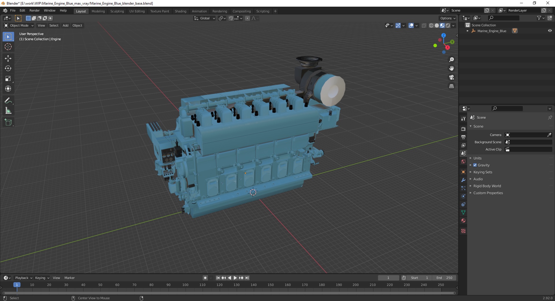 3D Marine Engine Blue model