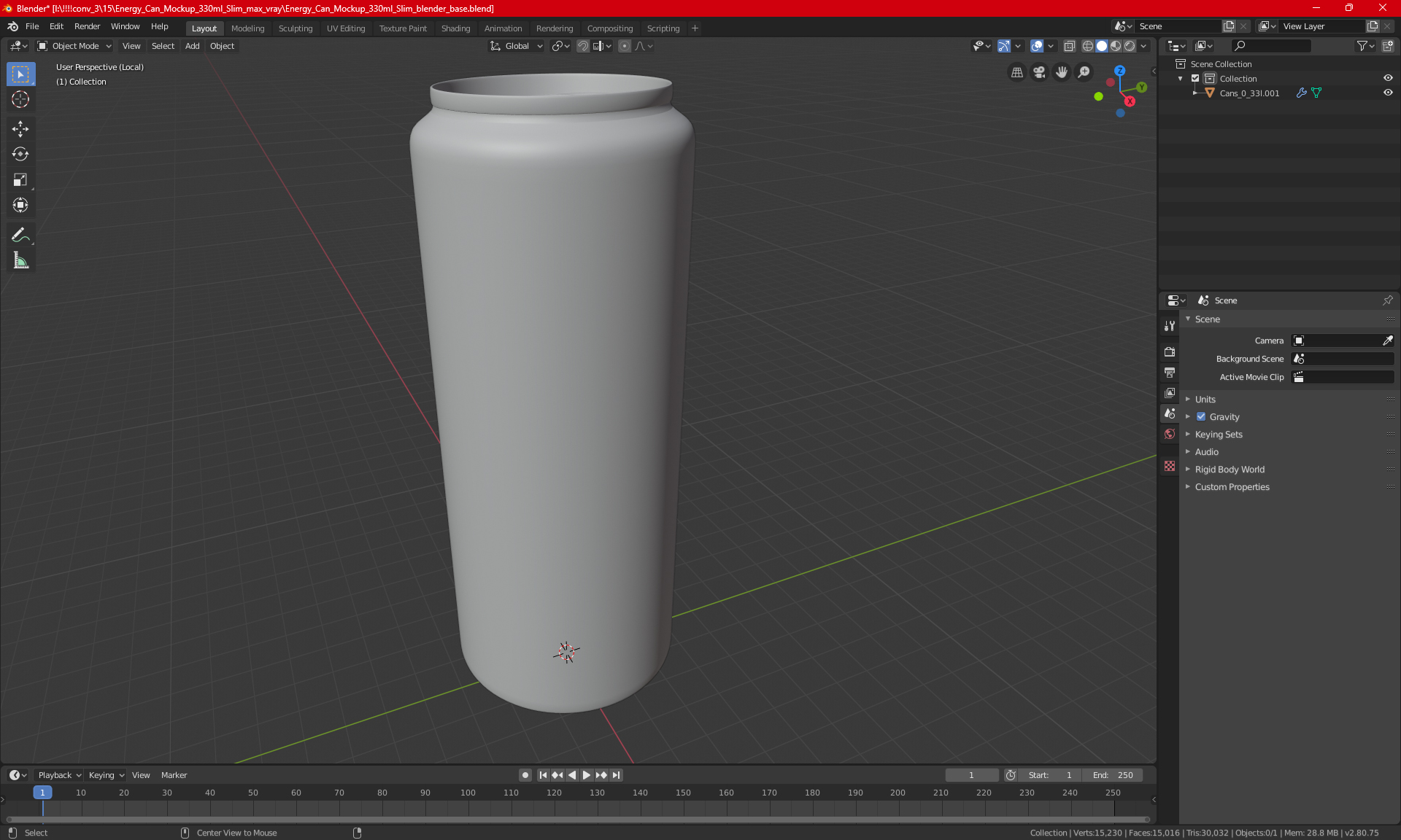 3D Energy Can Mockup 330ml Slim model