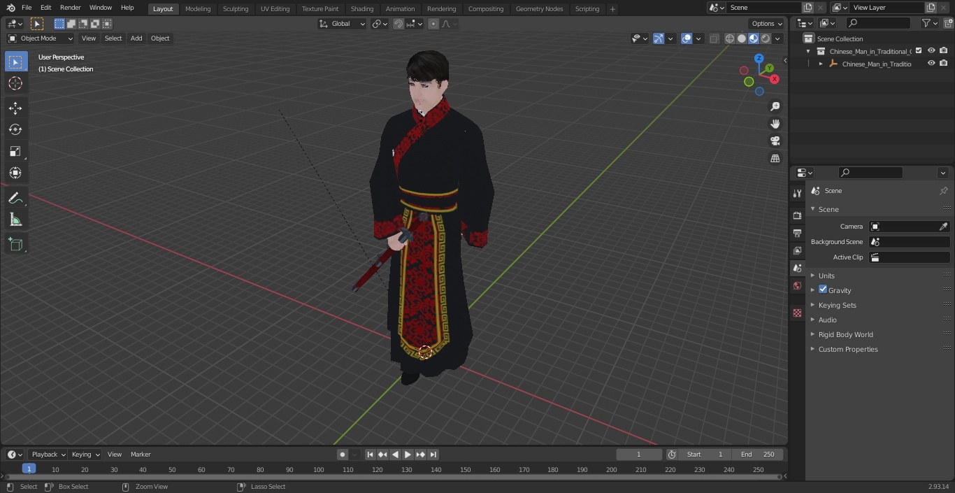 Chinese Man in Traditional Clothes Walking 3D