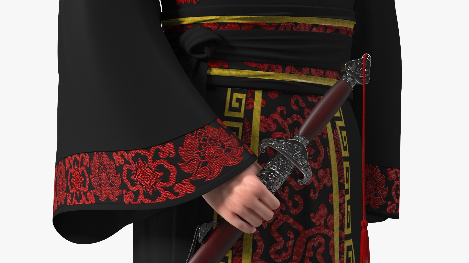 Chinese Man in Traditional Clothes Walking 3D
