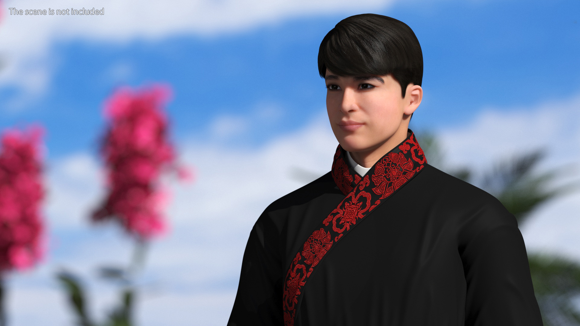 Chinese Man in Traditional Clothes Walking 3D
