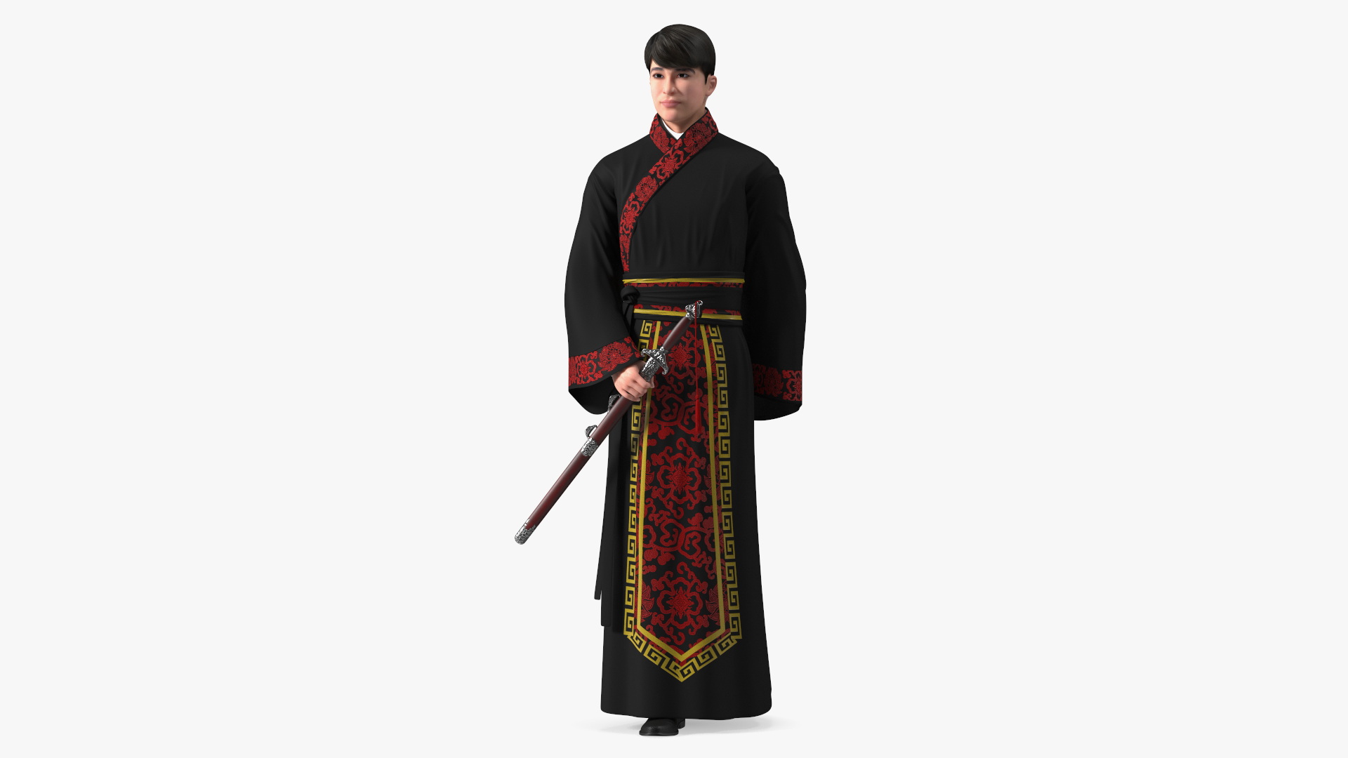 Chinese Man in Traditional Clothes Walking 3D