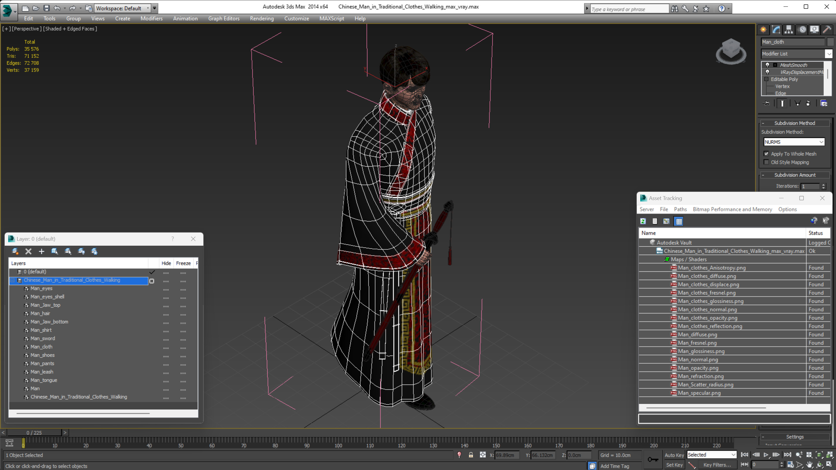 Chinese Man in Traditional Clothes Walking 3D