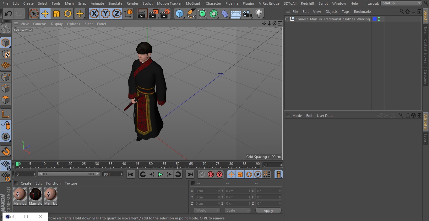 Chinese Man in Traditional Clothes Walking 3D