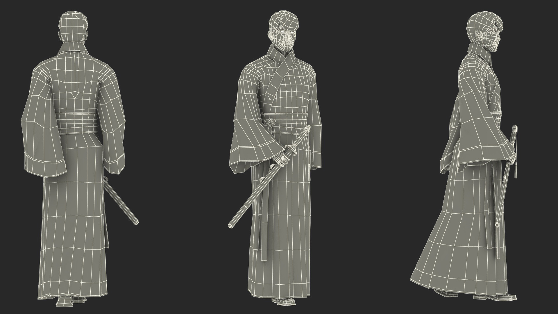 Chinese Man in Traditional Clothes Walking 3D