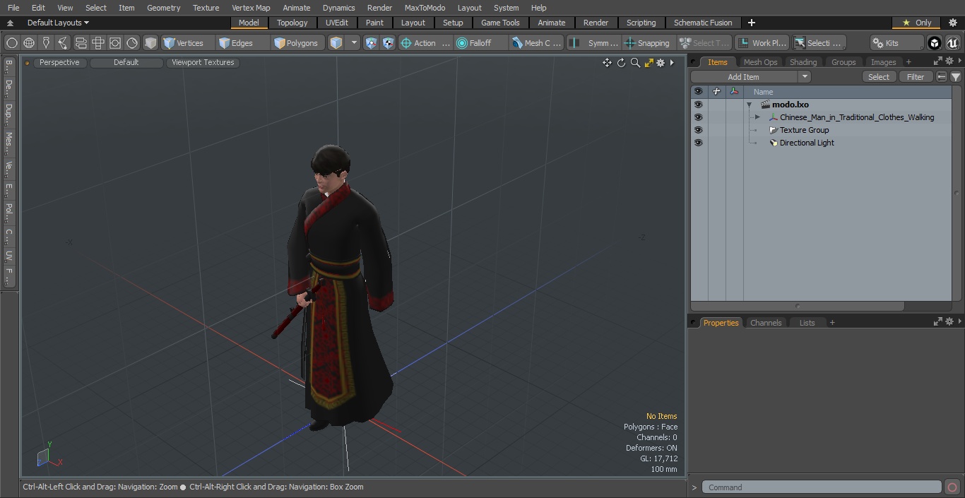 Chinese Man in Traditional Clothes Walking 3D