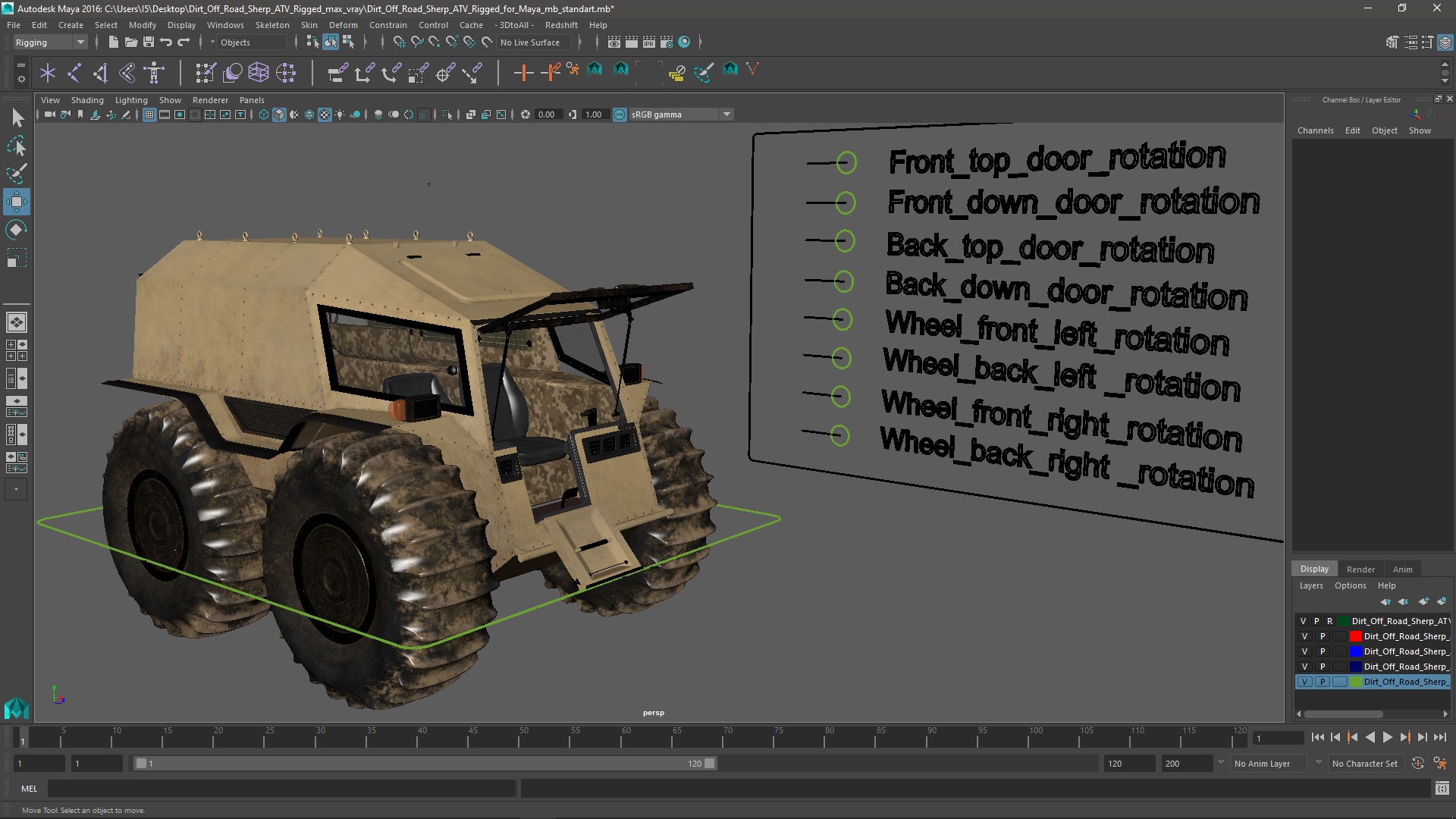 Dirt Off Road Sherp ATV Rigged for Maya 3D model