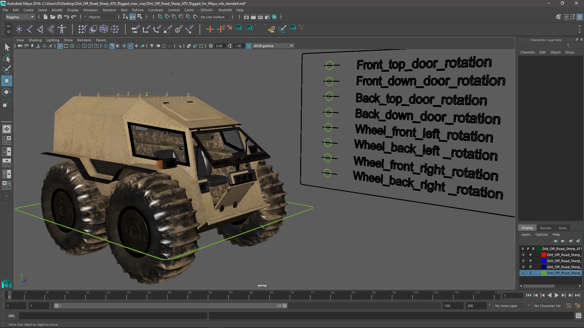 Dirt Off Road Sherp ATV Rigged for Maya 3D model