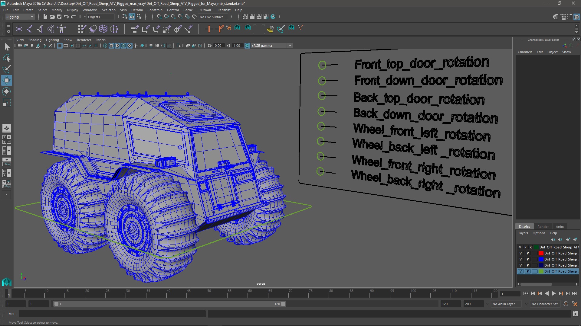 Dirt Off Road Sherp ATV Rigged for Maya 3D model