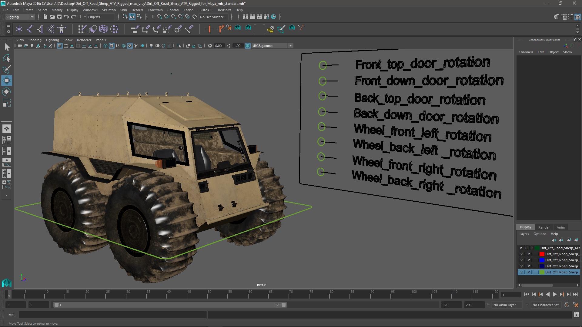 Dirt Off Road Sherp ATV Rigged for Maya 3D model