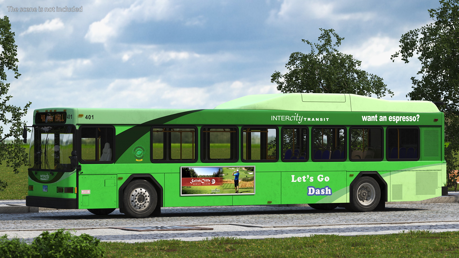 Gillig Low Floor Hybrid Bus Intercity Green Simple Interior 3D model