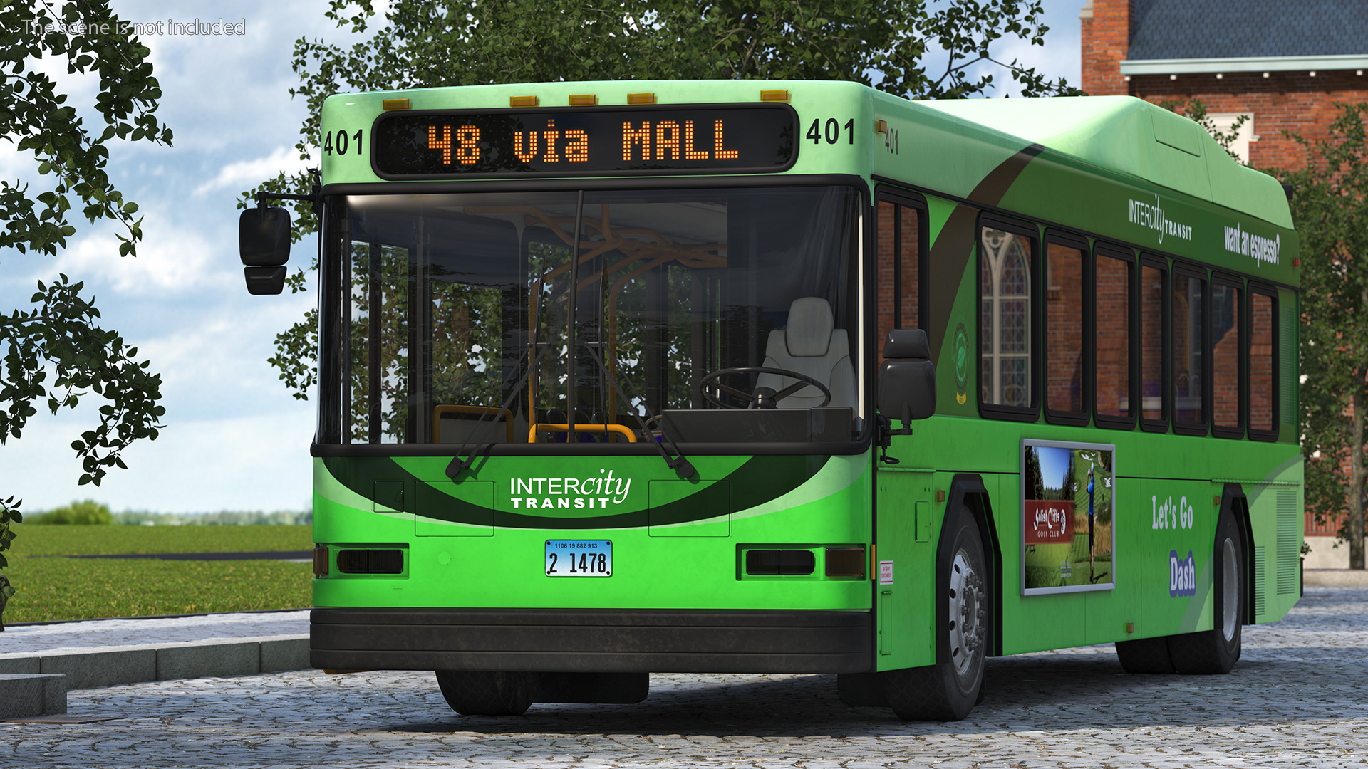 Gillig Low Floor Hybrid Bus Intercity Green Simple Interior 3D model