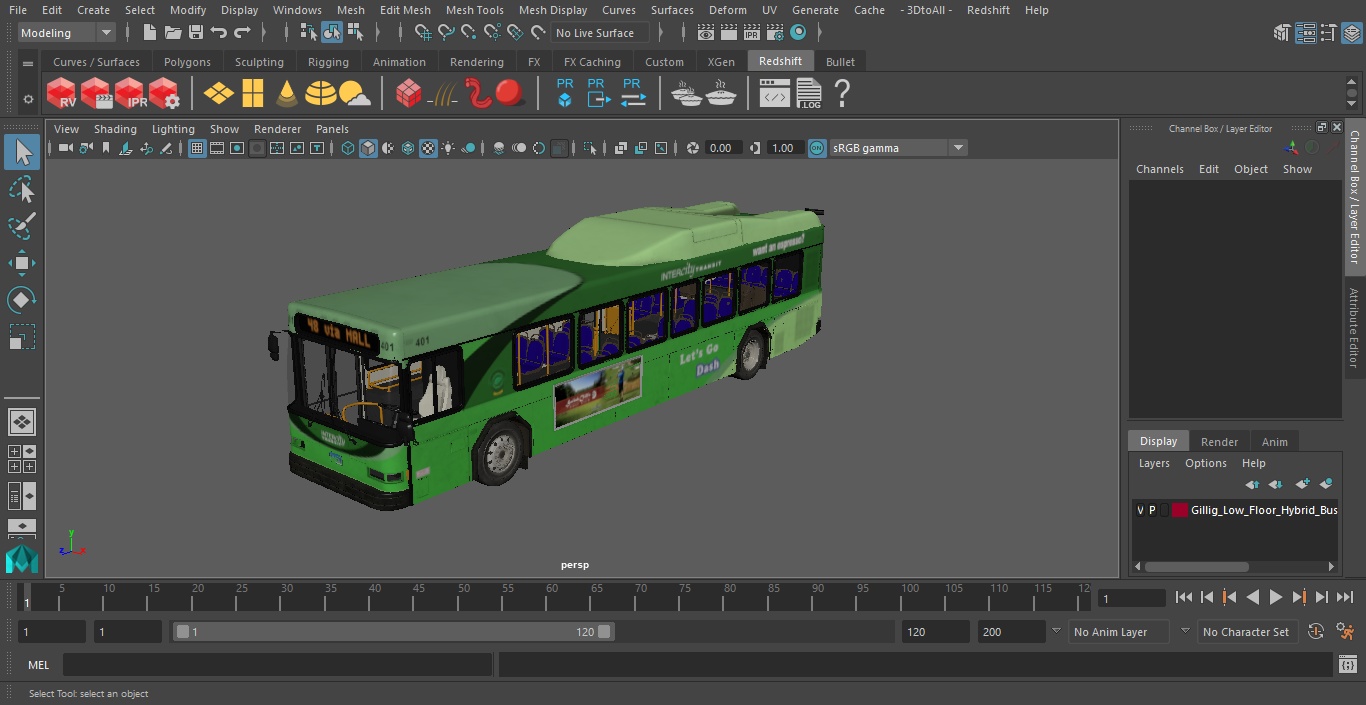 Gillig Low Floor Hybrid Bus Intercity Green Simple Interior 3D model