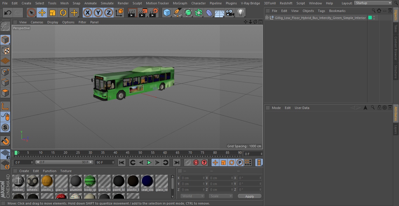 Gillig Low Floor Hybrid Bus Intercity Green Simple Interior 3D model