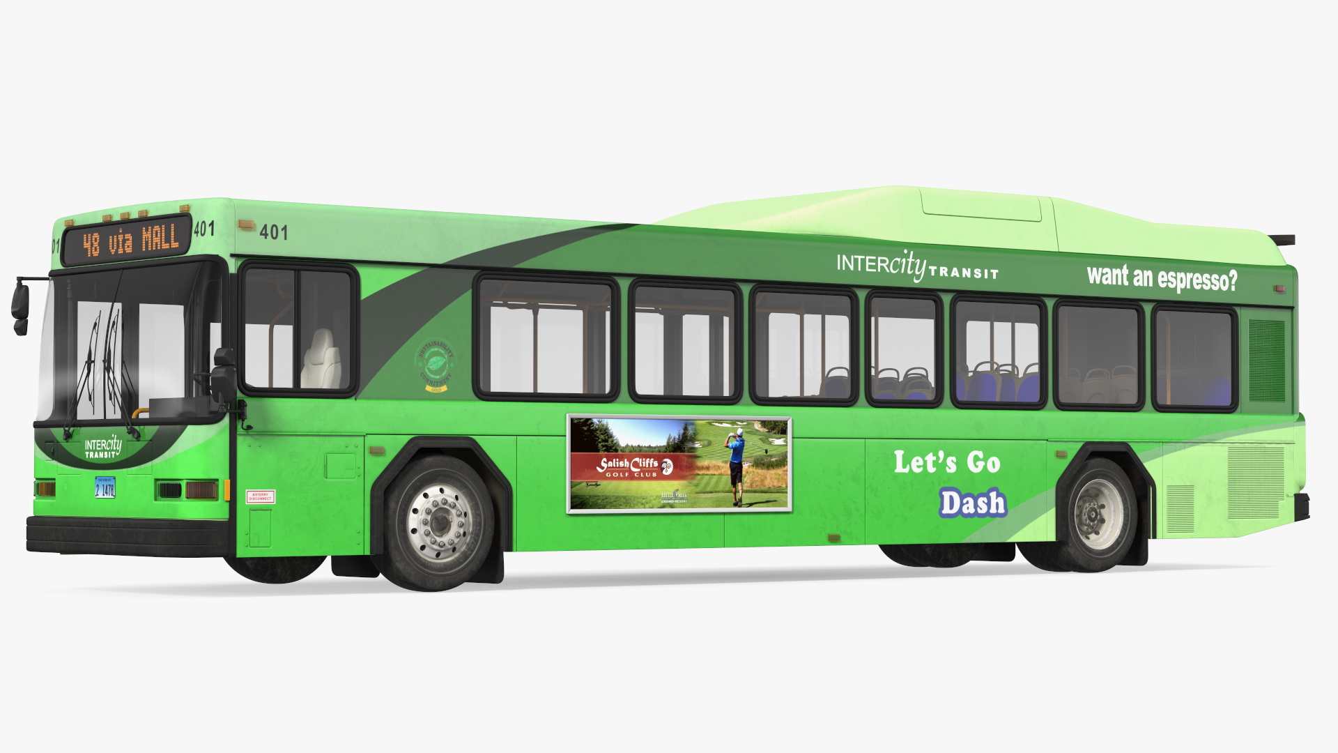 Gillig Low Floor Hybrid Bus Intercity Green Simple Interior 3D model