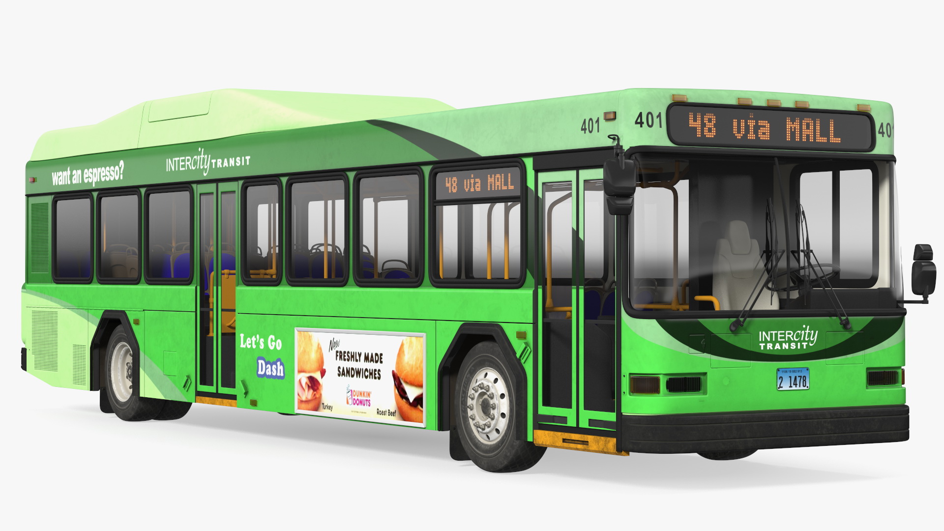 Gillig Low Floor Hybrid Bus Intercity Green Simple Interior 3D model