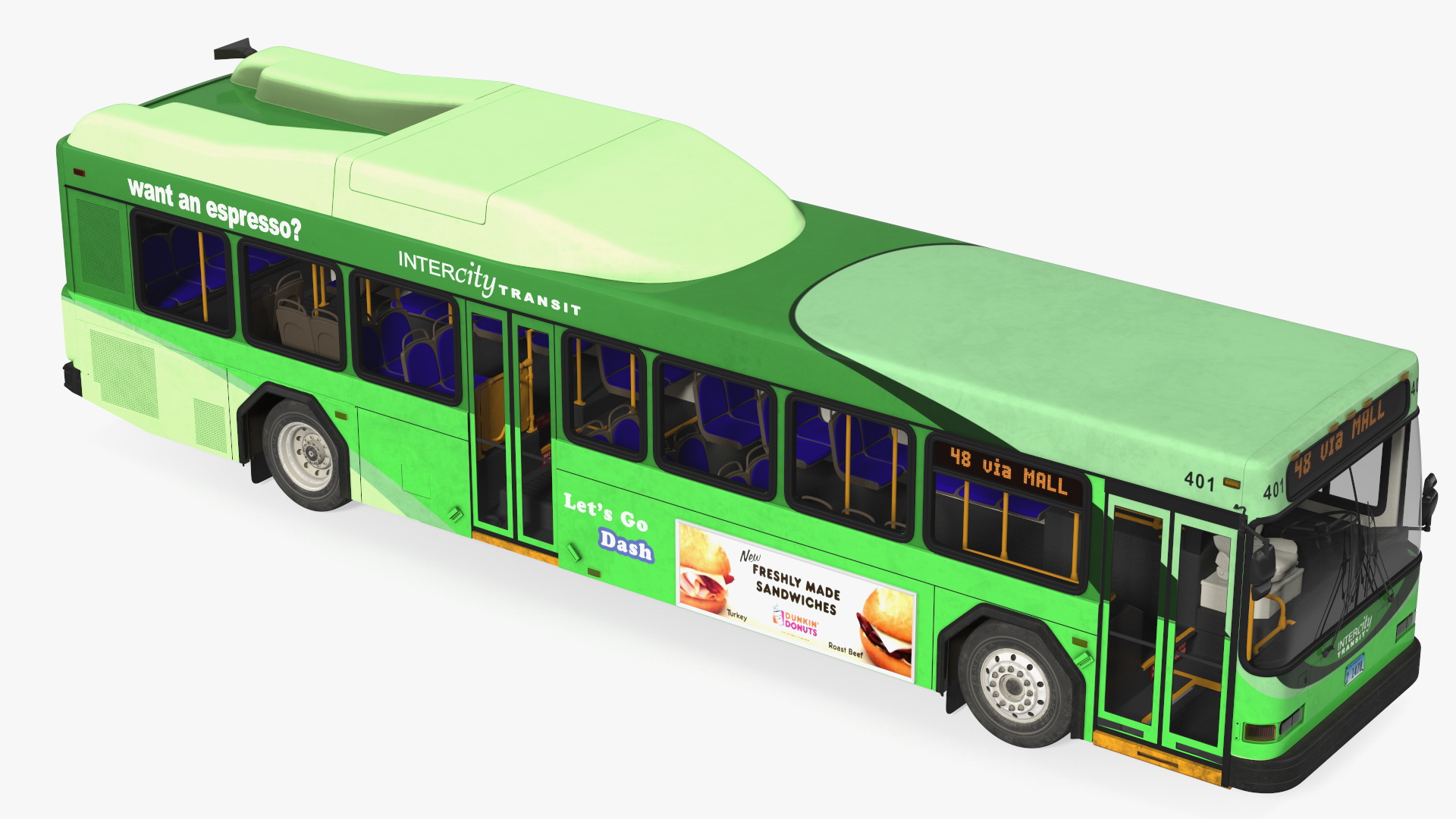 Gillig Low Floor Hybrid Bus Intercity Green Simple Interior 3D model