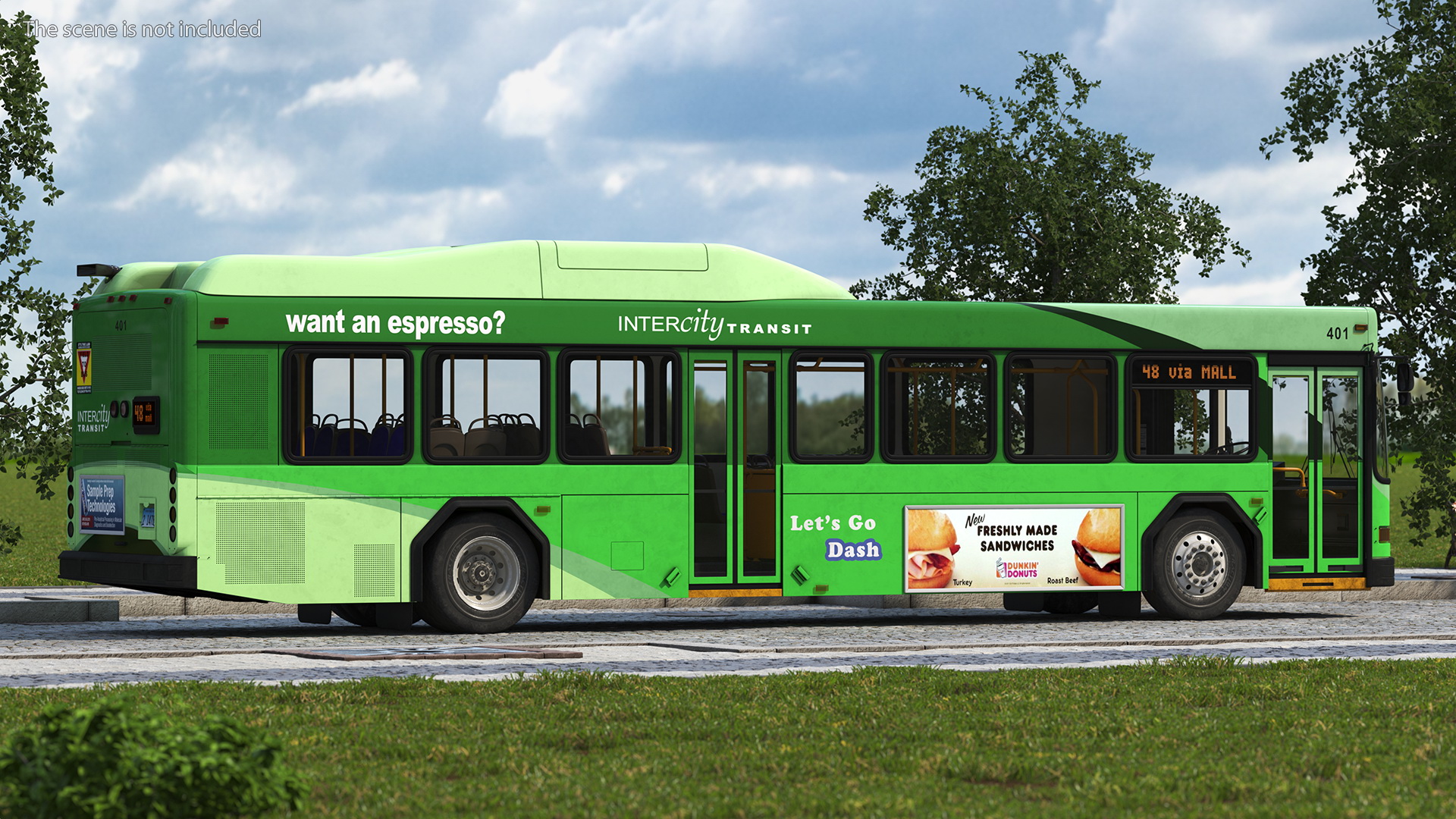 Gillig Low Floor Hybrid Bus Intercity Green Simple Interior 3D model