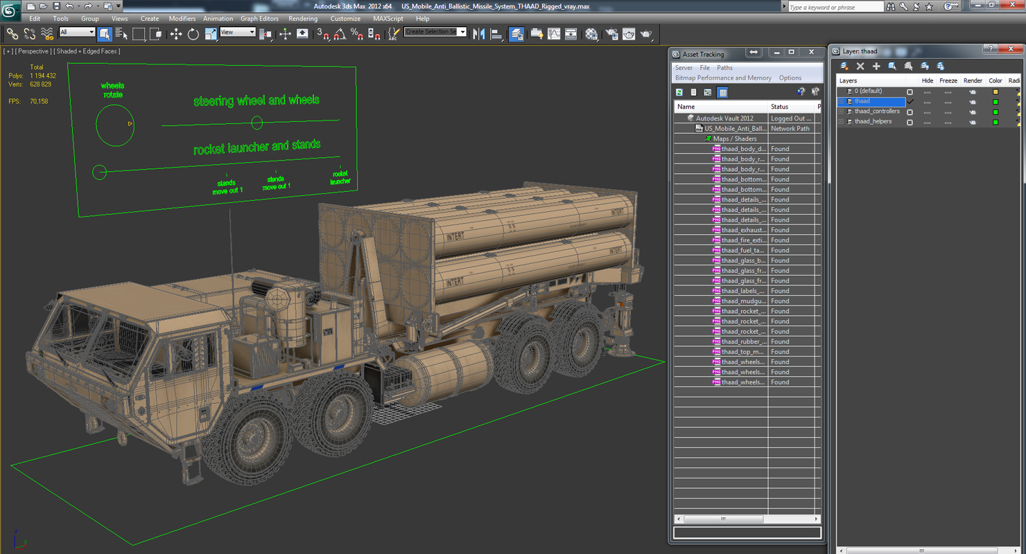 US Mobile Anti Ballistic Missile System THAAD Rigged 3D