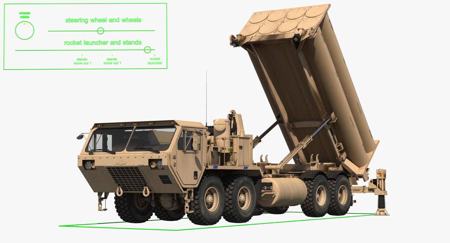 US Mobile Anti Ballistic Missile System THAAD Rigged 3D