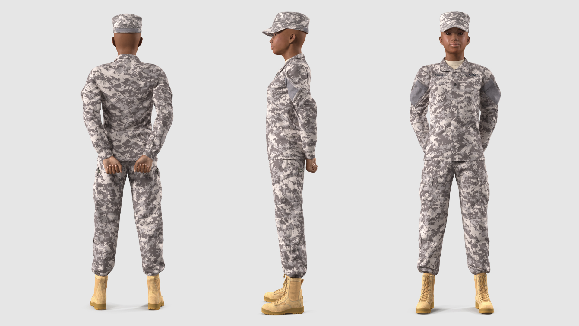 3D Black Female Soldier ACU Rigged