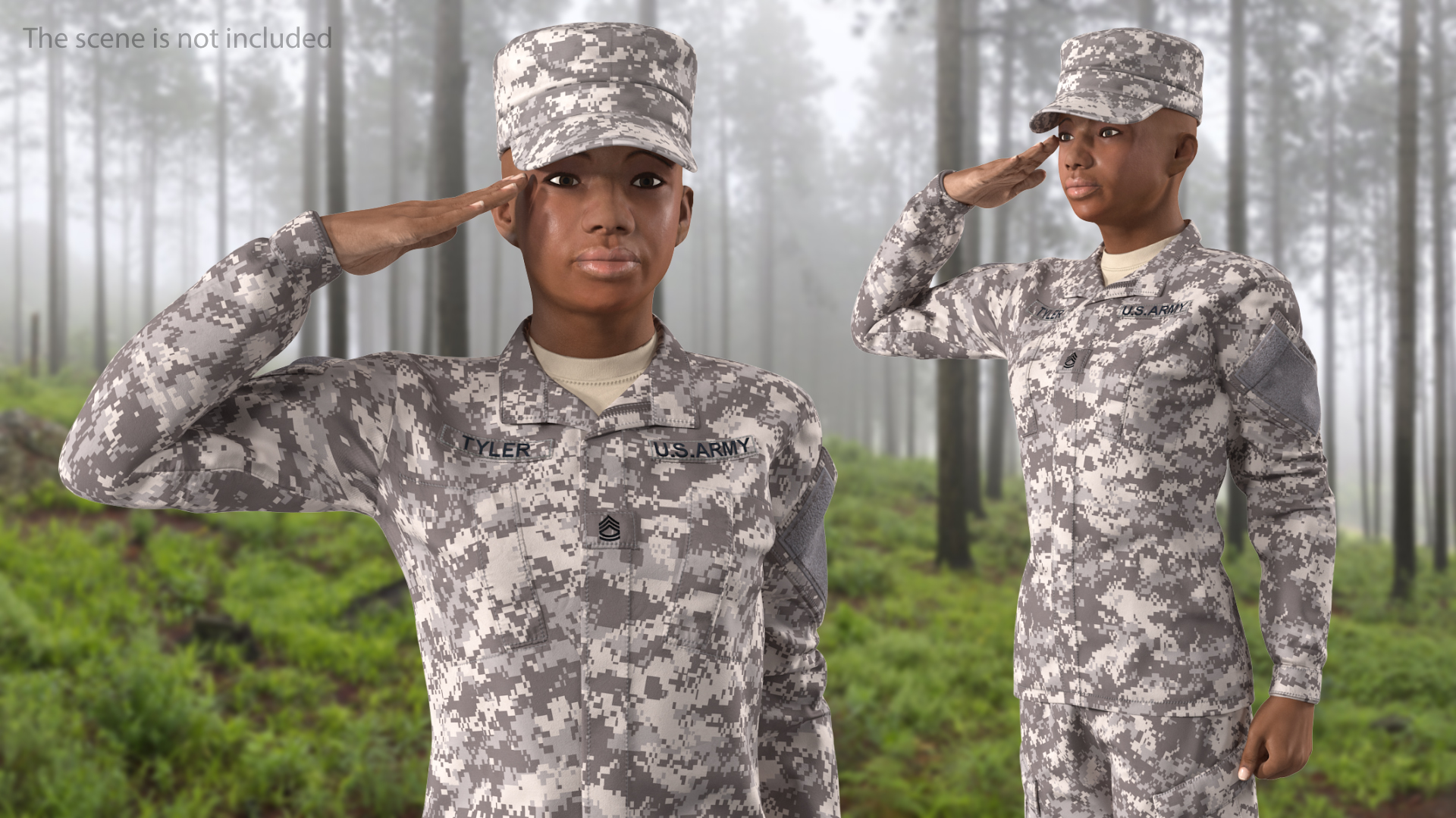 3D Black Female Soldier ACU Rigged