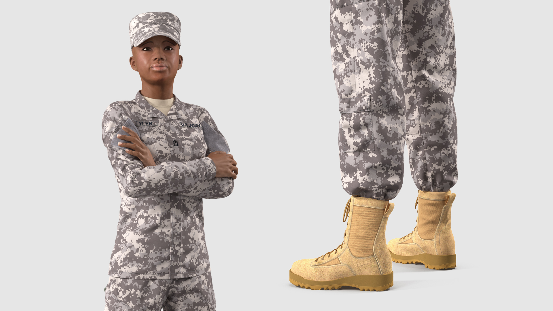 3D Black Female Soldier ACU Rigged