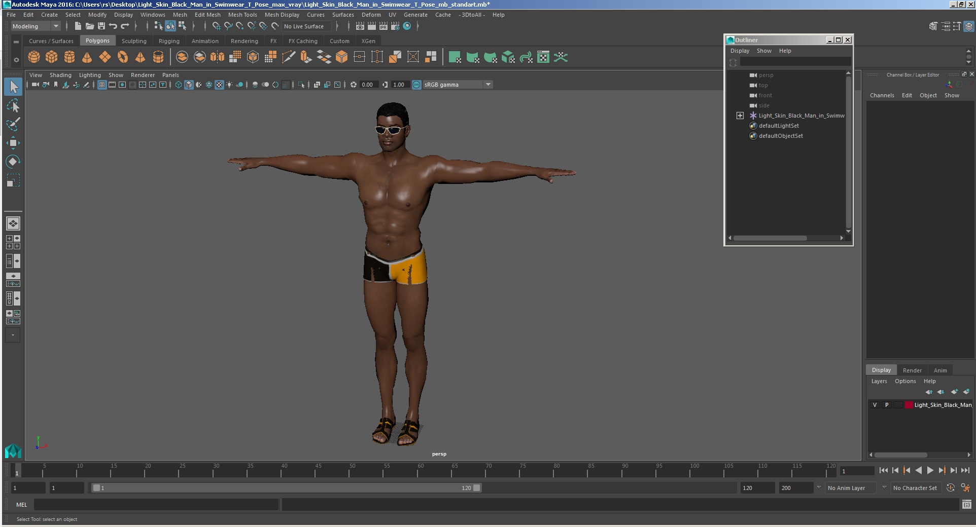 Light Skin Black Man in Swimwear T Pose 3D model