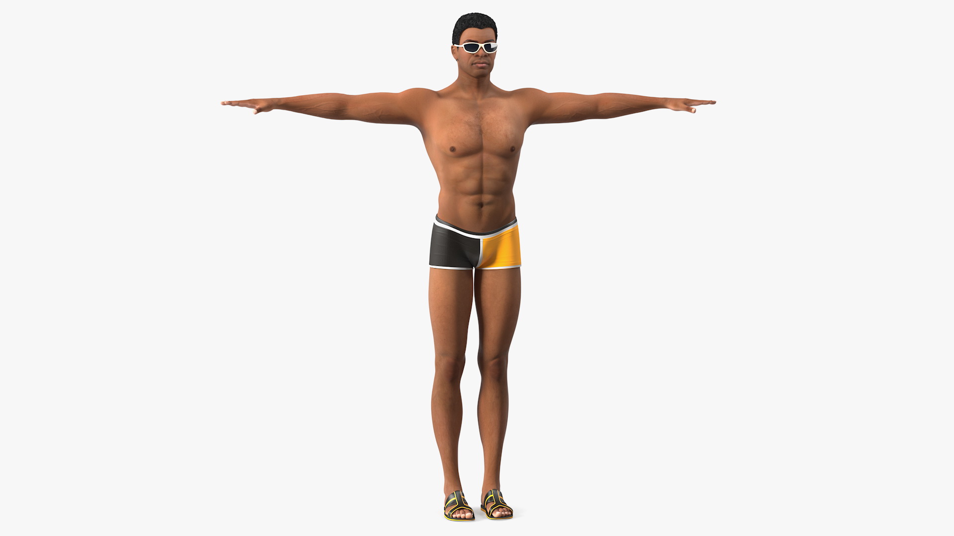 Light Skin Black Man in Swimwear T Pose 3D model
