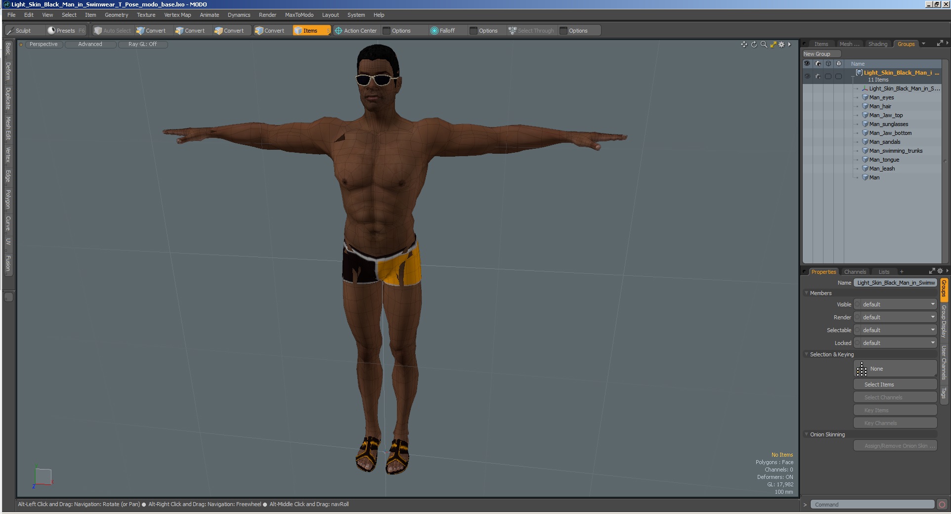 Light Skin Black Man in Swimwear T Pose 3D model