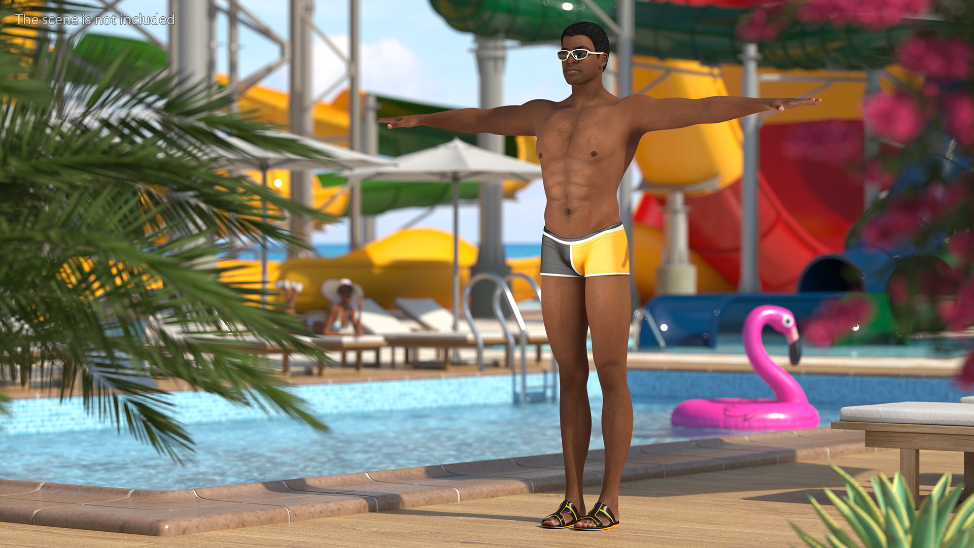 Light Skin Black Man in Swimwear T Pose 3D model