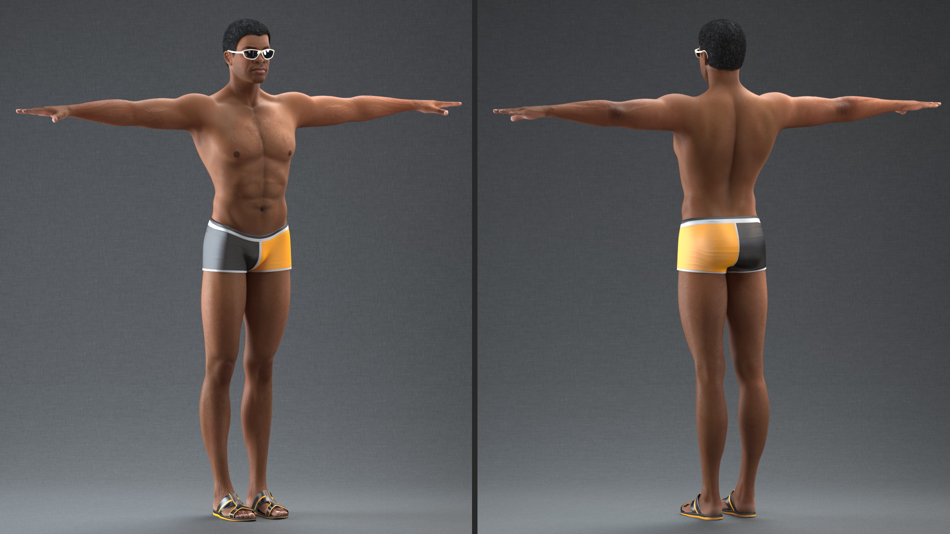 Light Skin Black Man in Swimwear T Pose 3D model