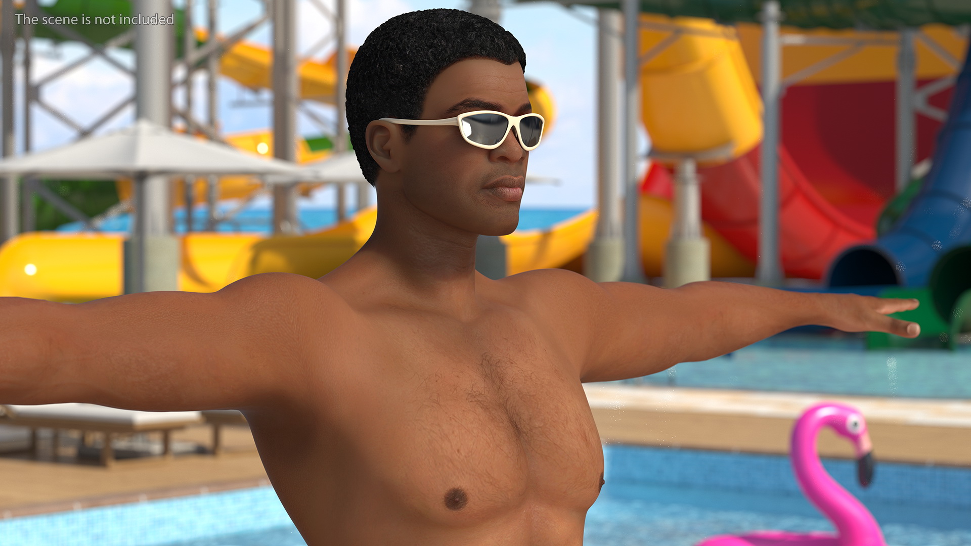 Light Skin Black Man in Swimwear T Pose 3D model