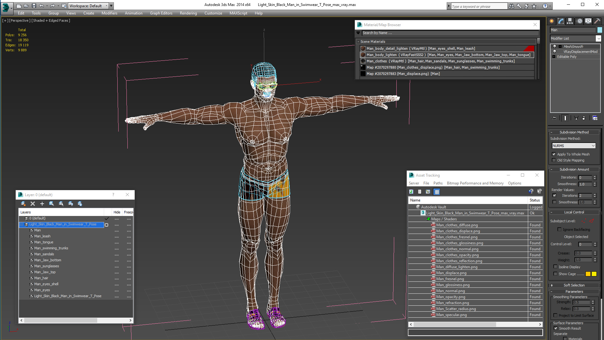Light Skin Black Man in Swimwear T Pose 3D model