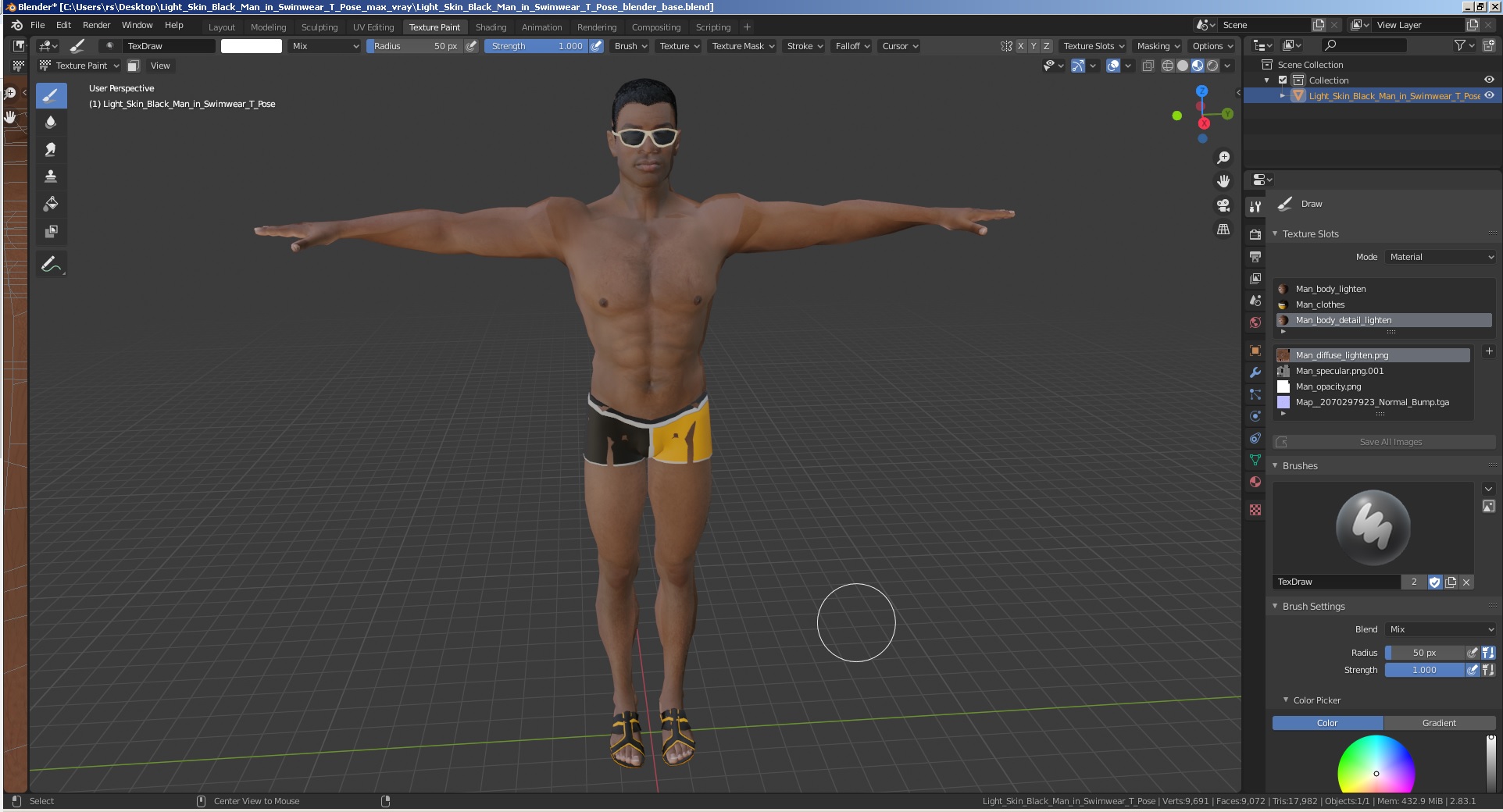 Light Skin Black Man in Swimwear T Pose 3D model