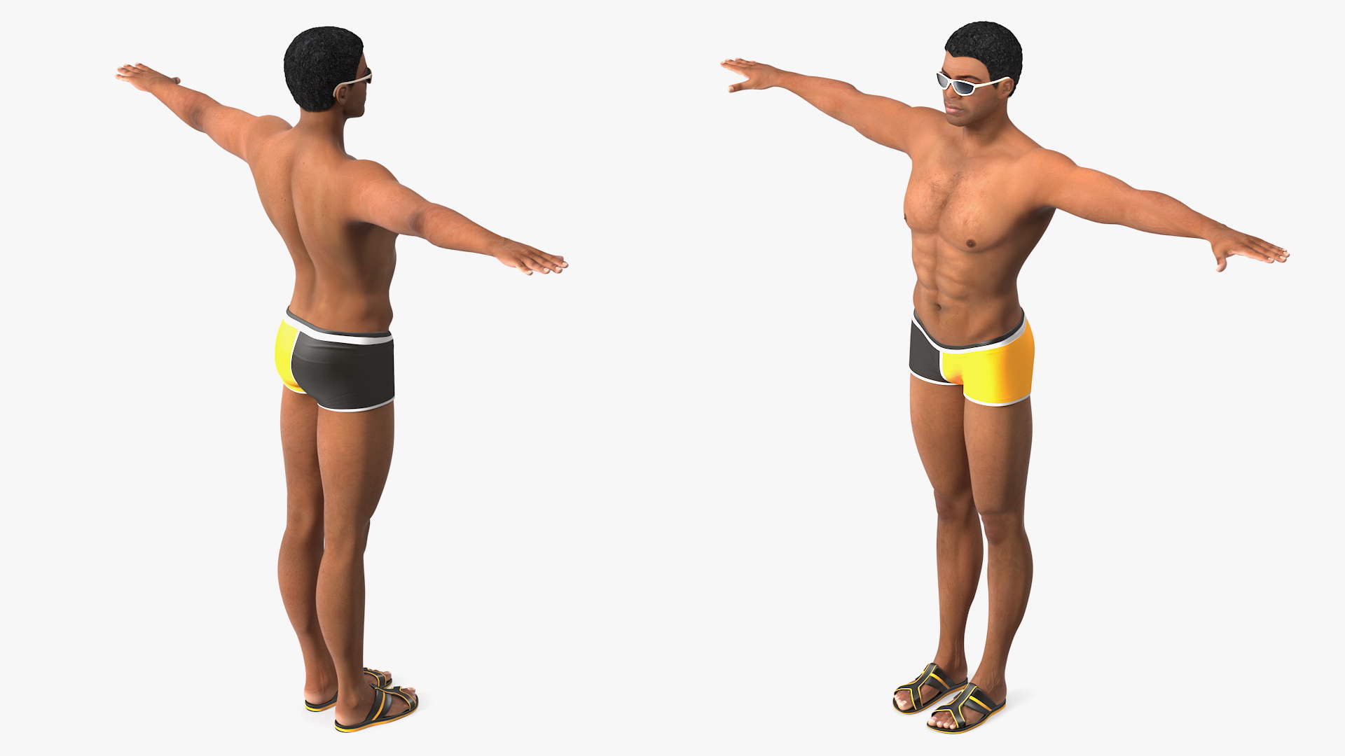 Light Skin Black Man in Swimwear T Pose 3D model