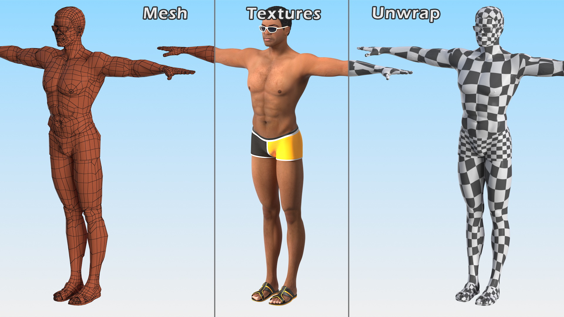 Light Skin Black Man in Swimwear T Pose 3D model