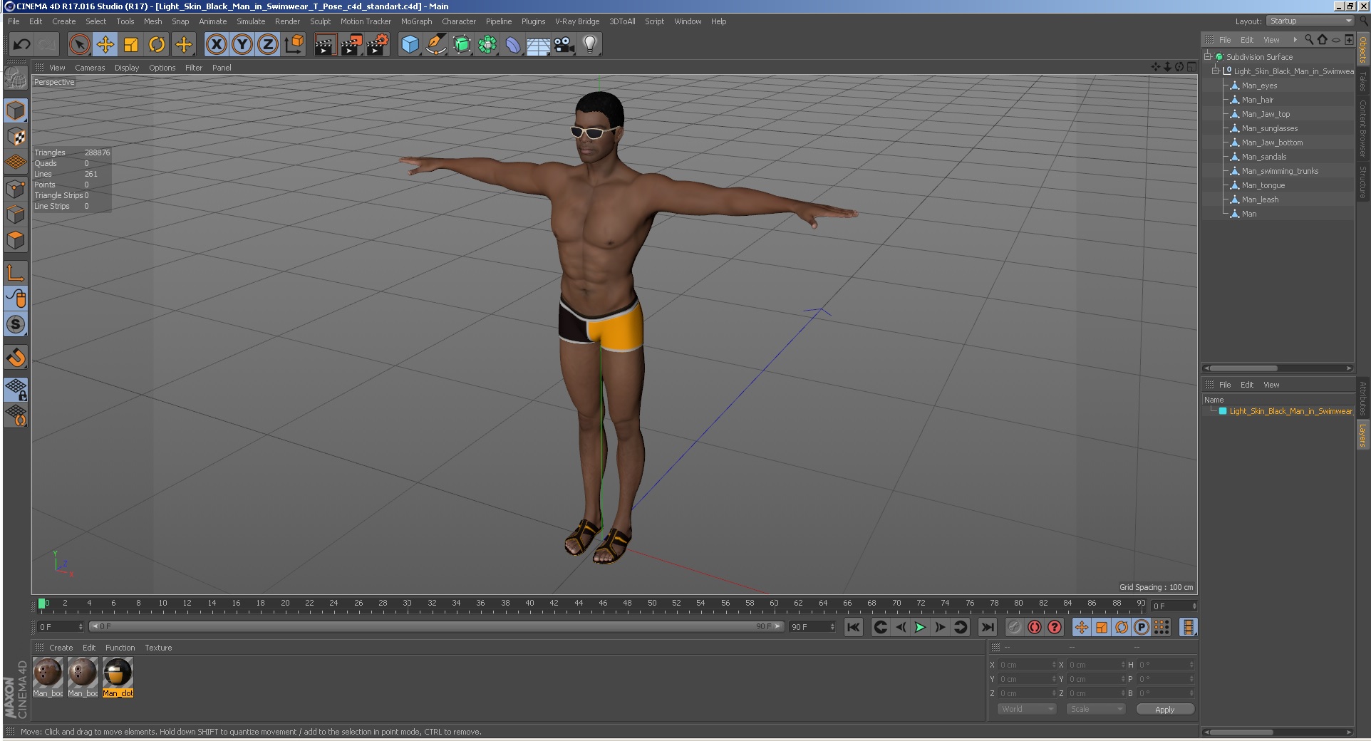 Light Skin Black Man in Swimwear T Pose 3D model