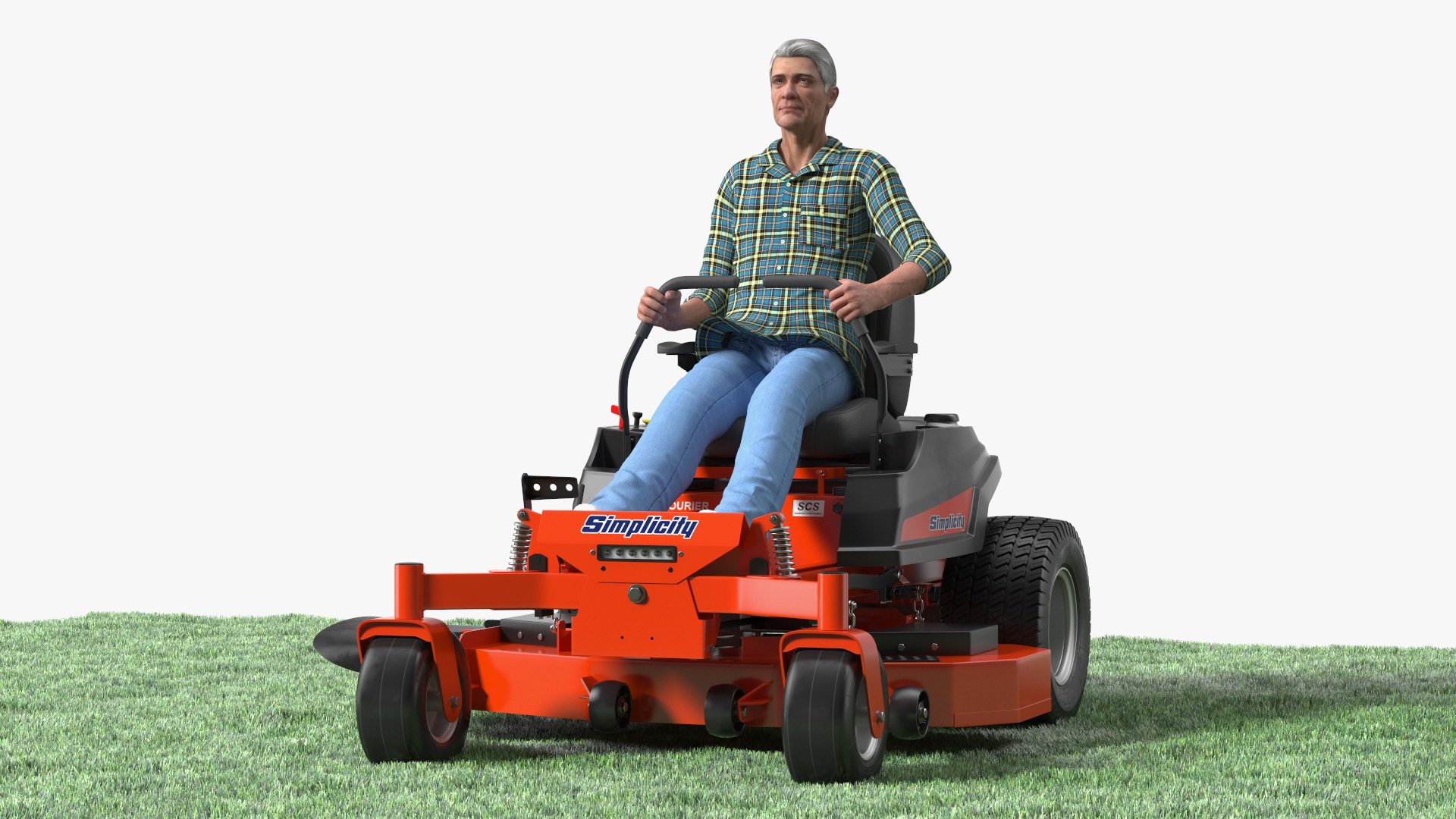 3D model Elderly Man on Simplicity Lawn Mower Fur