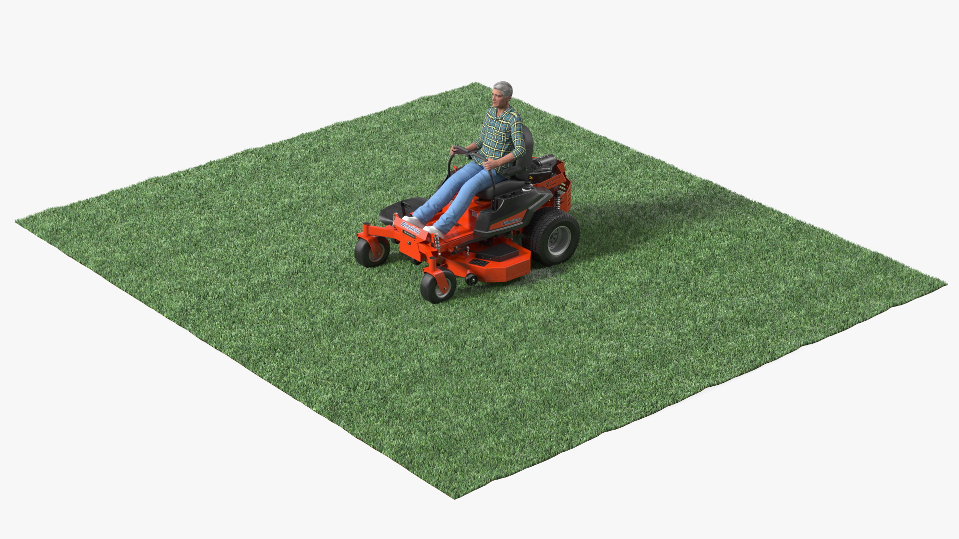 3D model Elderly Man on Simplicity Lawn Mower Fur